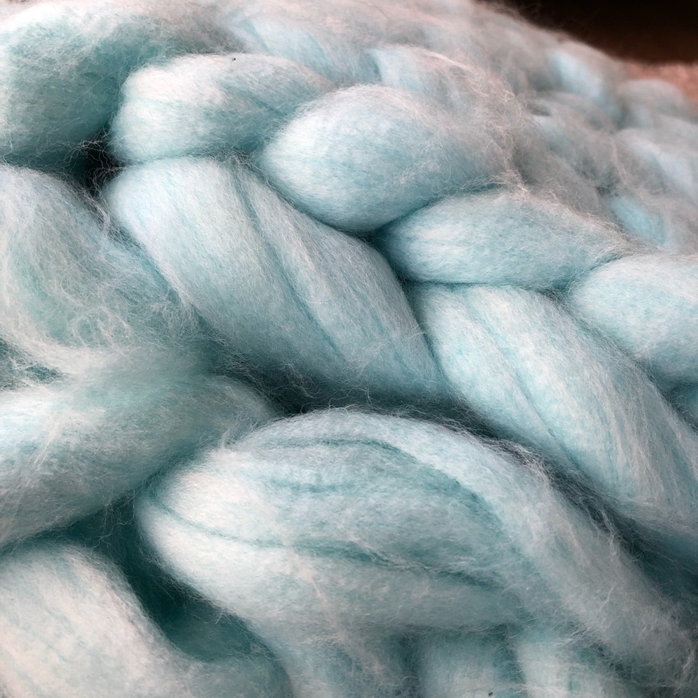 Handcrafted Dusty Baby Blue Chunky Merino Wool Tassel Blanket Decor Cozy Blanket - Picture 10 of 15